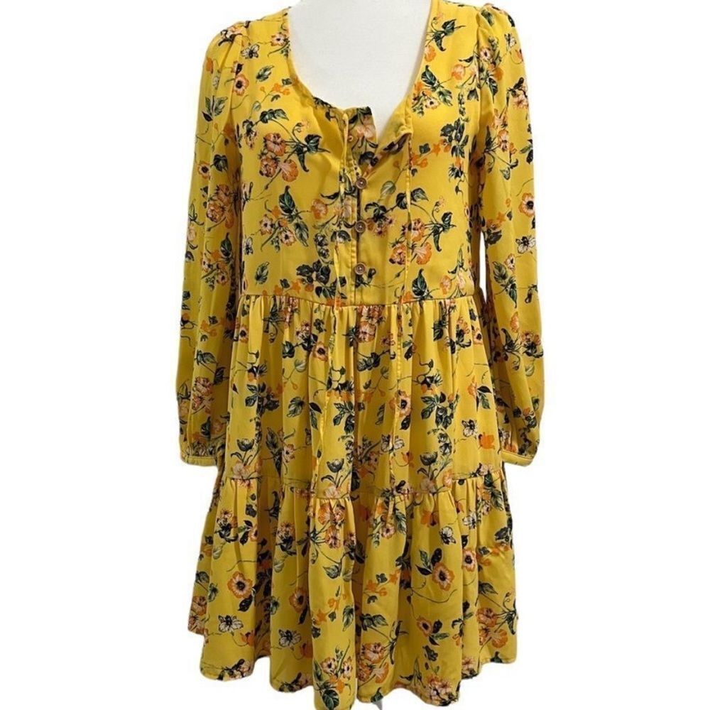 Yellow ditzy floral ruffle mini dress - Picture 3 of 11